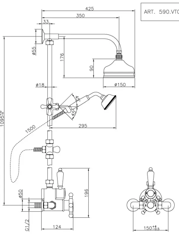 Huber Victorian Термостатичен Душ комплект 15cm Хром 5698