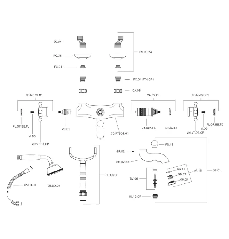 Huber Victorian Термостатичен смесител за вана с душ комплект Хром VTT3301021