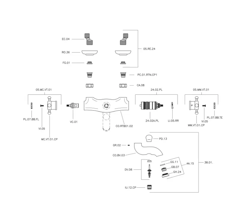 Huber Victorian Термостатичен Смесител за вана Хром VTT2701021