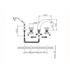 Huber Victorian 4-дупков Смесител за вана с Душ гарнитура Хром VT00026021