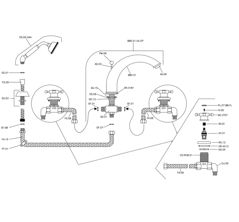 Huber Victorian 4-дупков Смесител за вана с Душ гарнитура Хром VT00026021