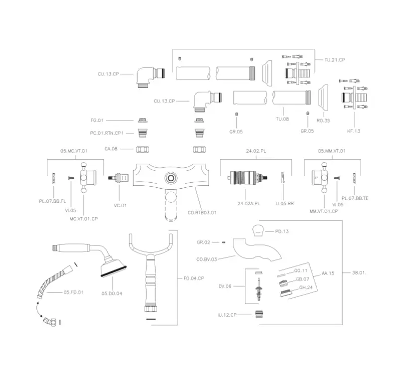 Huber Victorian Стоящ термостатичен смесител за вана с душ гарнитура Хром VTT3901021