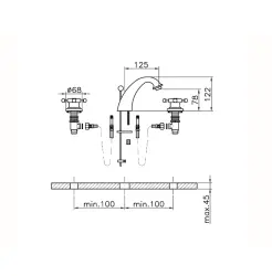 Huber Victorian 3-дупков смесител за умивалник Хром VT00101021