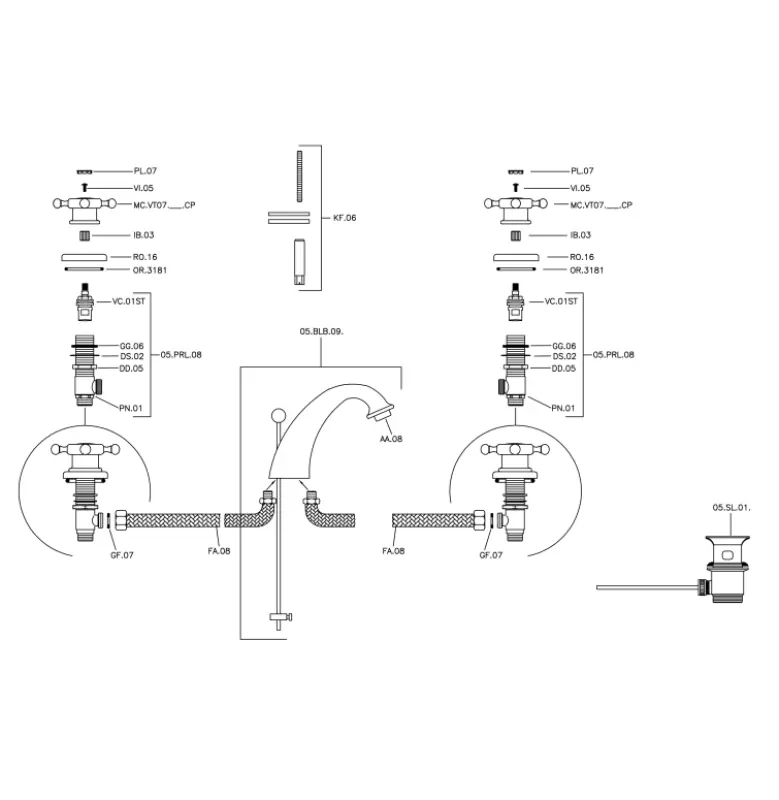 Huber Victorian 3-дупков смесител за умивалник Хром VT00101021