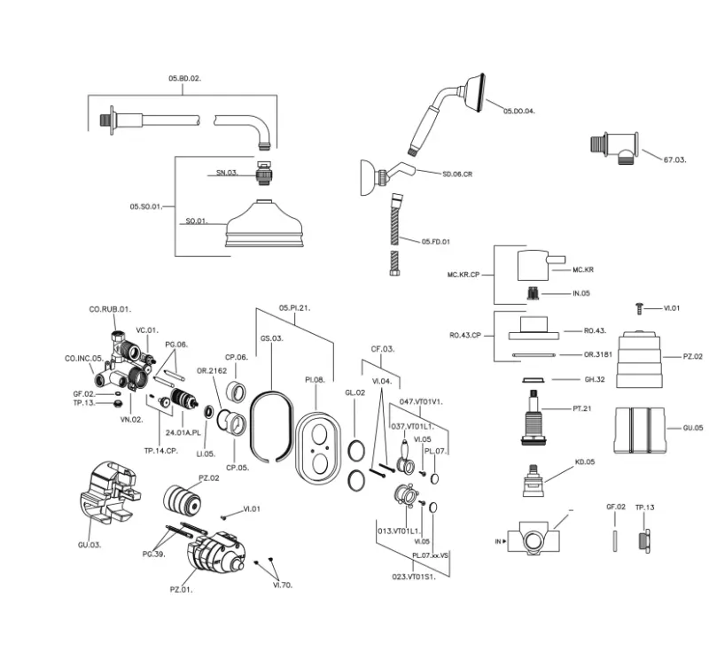 Huber Victorian Термостатичен Вграден Комплект за Душ Хром 913.VT01H.CR