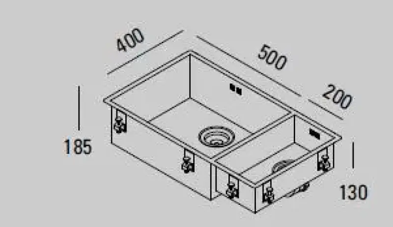ABK Bingara Голяма мивка от неръждаема стомана 1,5 50x40+20x40 cm за монтаж над, под и на нивото на плота BIN5020FVI