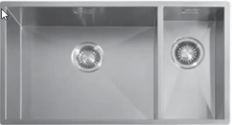 ABK Baronga Голяма мивка от неръждаема стомана 1,5 -  50x40+20x40 cm за монтаж под, над и на нивото на плота BAR5020FVI