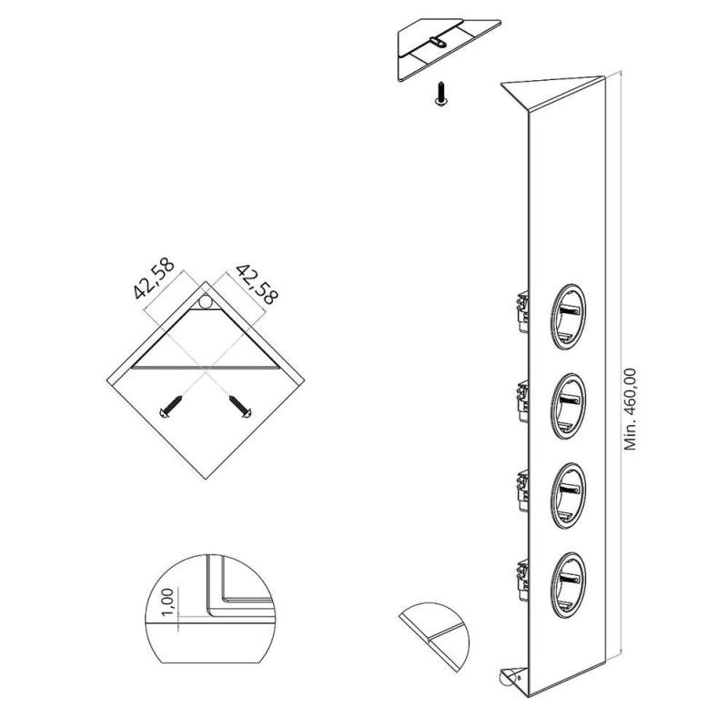 Indux Corner Енергиен стълб с 4 контакта Randaarde RVS 756